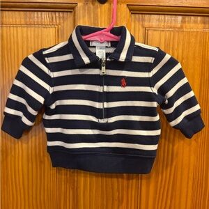 Ralph Lauren Navy & White Striped French Terry Quarter/Half Zip Sweatshirt, 3 M